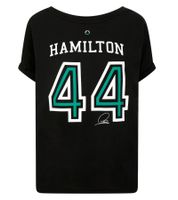 Mercedes-Benz AMG Petronas F1 Lewis Hamilton #44 Tee Damen T-Shirt mit großem Hamilton 44-Print Baumwoll-Shirt 701202249 001 Schwarz