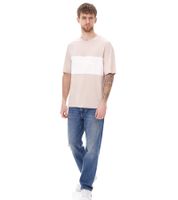 Chemise à col rond pour homme JACK & JONES Chemise en coton T-shirt à manches courtes 12258883 Beige/Blanc ou Bleu foncé/Beige
