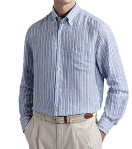 PAUL & SHARK Camicia da uomo in lino Camicia estiva leggera Camicia a righe per tutti i giorni 24413088 VA4 Blu/Bianco