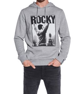Sweat à capuche homme COURSE Rocky au design chiné Pull à capuche avec grand imprimé photo Rocky et patch Pull en coton 4860 Gris