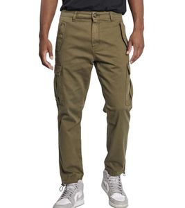 Pantalon cargo Jolan pour homme, style utilitaire, coupe ajustée, longueur cheville, avec cordon de serrage, 226027, vert olive