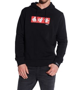 Sweat à capuche pour homme COURSE Mickey avec imprimé main de Mickey et patch Pull à capuche en coton 4846 Noir