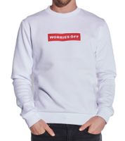COURSE Men's Sweater with Statement Print "Worries Off" Round Neck Sweater Cotton Sweater 5045 White