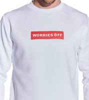 COURSE Men's Sweater with Statement Print "Worries Off" Round Neck Sweater Cotton Sweater 5045 White