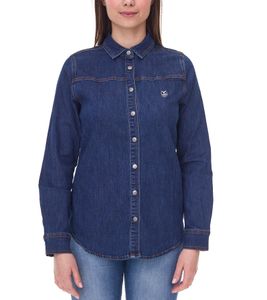 DELMAO women's denim blouse cotton shirt with full button placket 53461803 blue