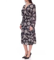 Tamaris Damen Midi-Kleid mit langen Ärmeln Web-Kleid mit V-Ausschnitt 28185858 Schwarz/Beige