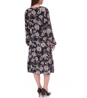 Tamaris Damen Midi-Kleid mit langen Ärmeln Web-Kleid mit V-Ausschnitt 28185858 Schwarz/Beige