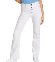 Pantalones vaqueros de cintura alta para mujer AjC, pantalones de algodón con corte acampanado y detalles de botones, color blanco 55820553