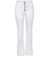 Pantalones vaqueros de cintura alta para mujer AjC, pantalones de algodón con corte acampanado y detalles de botones, color blanco 55820553