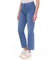 AjC Damen High Waist Jeans Baumwoll-Hose Bootcut Hose mit Knopfdetails 57009102 Blau