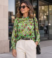 Blusa de verano para mujer Aniston, blusa de gasa transparente con estampado de flores por todas partes 13940242 Verde/Multicolor