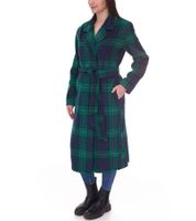 DELMAO women's coat checked autumn jacket with lapel collar and tie belt 17844429 green/blue