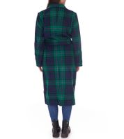 DELMAO women's coat checked autumn jacket with lapel collar and tie belt 17844429 green/blue
