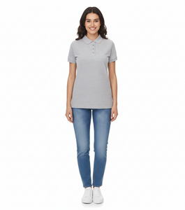 SANTINO Mika women's polo shirt made of organic cotton Polo shirt with 4 button placket Short-sleeved shirt mottled 210 gr/m2 Gray