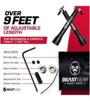 Corde à sauter BEASTGEAR 2,8 m Speed ​​​​Fitness Corde à sauter en acier Équipement d'entraînement léger et réglable Boxe MMA HIIT Entraînement Noir