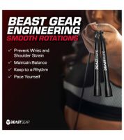 Corde à sauter BEASTGEAR 2,8 m Speed ​​​​Fitness Corde à sauter en acier Équipement d'entraînement léger et réglable Boxe MMA HIIT Entraînement Noir