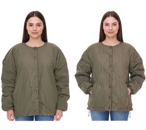 Women's padded reversible jacket Autumn jacket with adjustable hem Transitional jacket Oversize 954904 Dark green