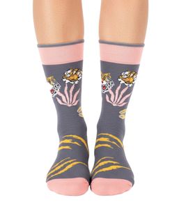 1 pair of Moustard Bengal cotton socks with Bengal tiger patterned long socks 22S-BENGAL gray/pink