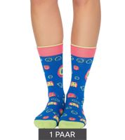 1 paio di calzini in cotone Moustard Digipet Tamagotchi Design Retro Gameplay Calze lunghe con motivo 22S-DIGI Blu scuro/Rosa/Giallo