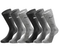6 Paar PUMA Crew-Socken dickere Business-Strümpfe mit gepolsterten Fußbereich Baumwoll-Socken atmungsaktive Alltags-Socken lange Strümpfe extra weicher Bund 701224759 002 Schwarz/Anthrazit/Grau meliert