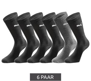 6 Paar PUMA Crew-Socken dickere Business-Strümpfe mit gepolsterten Fußbereich Baumwoll-Socken atmungsaktive Alltags-Socken lange Strümpfe extra weicher Bund 701224759 001 Schwarz/Anthrazit