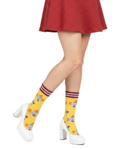 1 pair of Moustard clown cotton socks with clown print and balloons patterned long socks 20S-CLOWN-W yellow/red/white