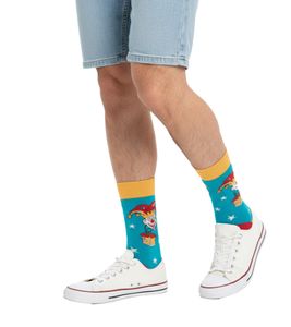 1 Paar Moustard Jack in the Box Baumwoll-Socken Schachtel-Teufel Design gestreifte lange Strümpfe 20S-JACK Rot/Gelb/Blau