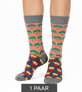 1 paire de chaussettes en coton pour homme avec imprimé intégral de frites et de brocoli Moutarde et frites Chaussettes longues à motifs 18S-BROC Gris/Rose/Jaune