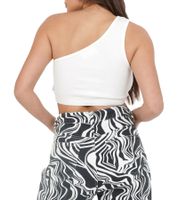 Sixth June Asymetric Damen Baumwoll-Shirt Sommer-Shirt mit einem Träger Crop-Shirt W33898KTO Weiß