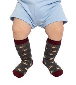 1 pairs of Moustard Owl  cotton socks with owl all-over print patterned long socks 20S-OWL gray/red/beige