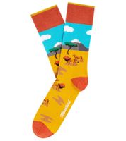 1 pairs of Moustard Lion cotton socks with lions in the steppe patterned long socks 19S-LION yellow/blue/orange