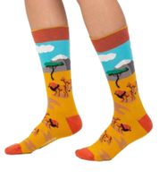 1 pairs of Moustard Lion cotton socks with lions in the steppe patterned long socks 19S-LION yellow/blue/orange