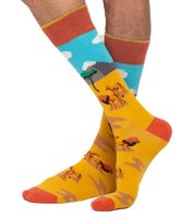 1 pairs of Moustard Lion cotton socks with lions in the steppe patterned long socks 19S-LION yellow/blue/orange