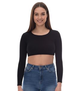 Haut court côtelé ouvert à dos pour femme de Sixth June avec haut à manches longues ouvert à dos, chemise d'été côtelée W33668KTO Noir
