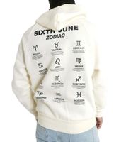 Sixth June Oversized Zodiac Signs Herren Kapuzen-Pullover Sweat-Hoodie mit Sternzeichen Print 22629 Hellbeige