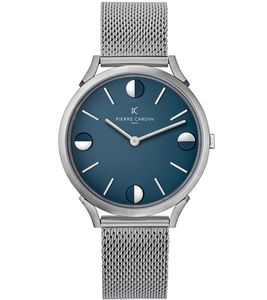 Pierre Cardin Herren Armband-Uhr analoge Quarz-Uhr mit Edelstahl-Armband 3ATM 40mm CPI.2013 Silber/Blau