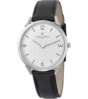 Pierre Cardin men's wristwatch analog quartz watch with leather strap 3ATM 39mm CPI.2016 silver/black/white