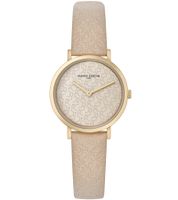 Pierre Cardin ladies gold-plated watch with brand abbreviation print analogue quartz watch with leather strap 3ATM 31mm CBV.1503 Beige/Gold