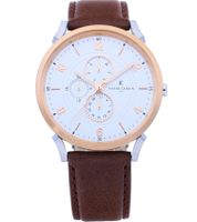 Pierre Cardin men's wristwatch with multi-dial analog quartz watch with leather strap 3ATM 44mm CPI.2060 brown/rose gold/silver