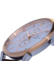 Pierre Cardin men's wristwatch with multi-dial analog quartz watch with leather strap 3ATM 44mm CPI.2060 brown/rose gold/silver