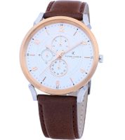 Pierre Cardin men's wristwatch with multi-dial analog quartz watch with leather strap 3ATM 44mm CPI.2060 brown/rose gold/silver