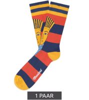 1 paires de chaussettes en coton Moutarde à l'effigie du Pharaon Toutankhamon chaussettes longues rayées 20S-TUTAN Bleu/Rouge/Or