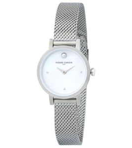Pierre Cardin ladies two-hand wristwatch dial with silver circle details analog quartz watch with stainless steel bracelet 3ATM 27mm CCM.0522 silver