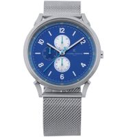 Pierre Cardin men's wristwatch with multi-dial and colored accents, analog quartz watch with stainless steel bracelet 3ATM 44mm CPI.2064 silver/blue
