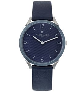 Pierre Cardin Herren Armband-Uhr analoge Quarz-Uhr mit Leder-Armband 3ATM 40mm CPI.2017 Dunkelblau/Silber