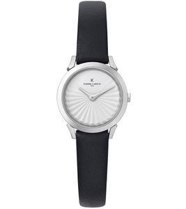 Pierre Cardin Damen Armband-Uhr schlichtes Ziffernblatt analoge Quarz-Uhr mit Leder-Armband 3ATM 27mm CPI.2507 Schwarz/Weiß/Silber