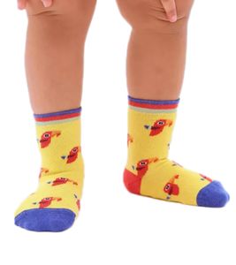 1 pairs of Moustard Parrot children's cotton socks with parrot print patterned stopper socks bird print baby socks 20S-PARR ​​yellow/blue/red/orange