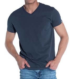 T-shirt basique pour homme COURSE Elements avec col en V Chemise d'été en coton 901271 Bleu foncé