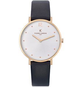 Pierre Cardin ladies' simple wristwatch, analogue quartz watch with leather strap 3ATM 39mm CBV.1014 black/white/gold