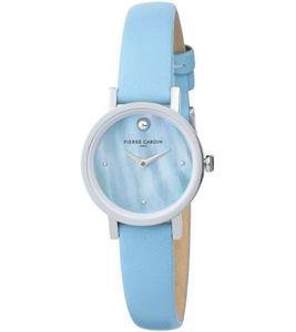 Reloj de pulsera Pierre Cardin para mujer, de verano, con dos manecillas y detalles en círculos plateados, reloj analógico de cuarzo con correa de piel, 3 ATM, 27 mm, CCM.0521, azul/plata
